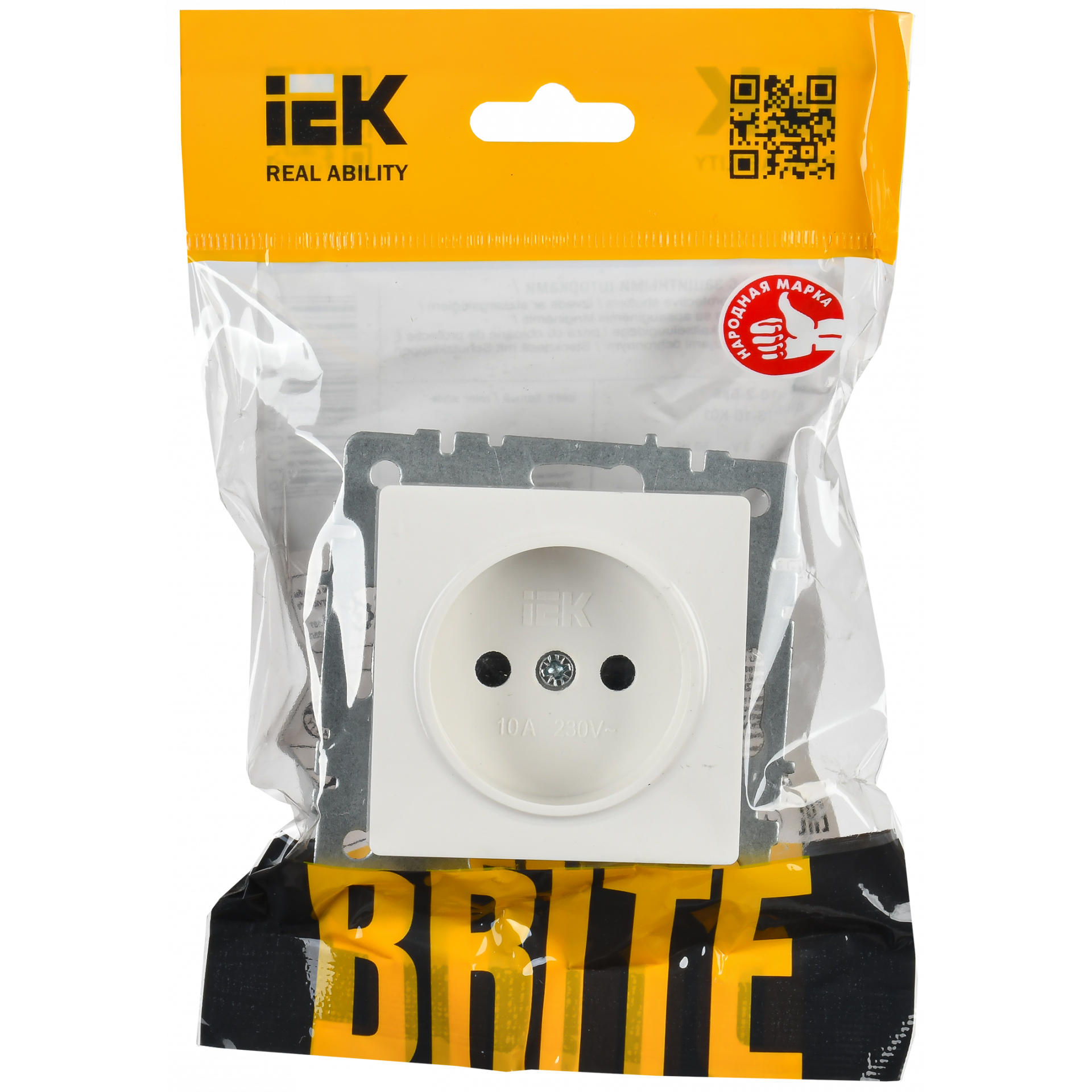 BRITE Розетка 1-местная без заземления с защитными шторками 10А РСш10-2-БрБ белый IEK