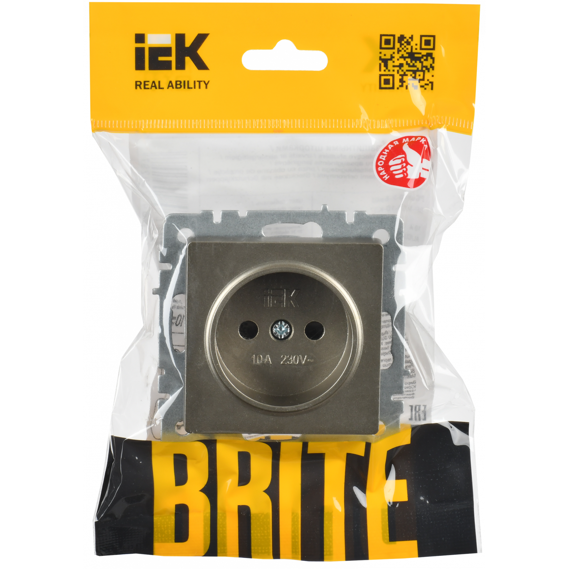 BRITE Розетка 1-местная без заземления с защитными шторками 10А РСш10-2-БрШ шампань IEK