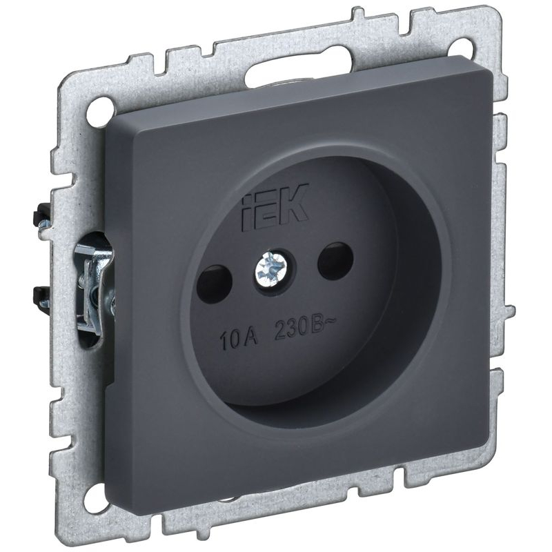 BRITE Розетка 1-местная без заземления с защитными шторками 10А РСш10-2-БрГ графит IEK