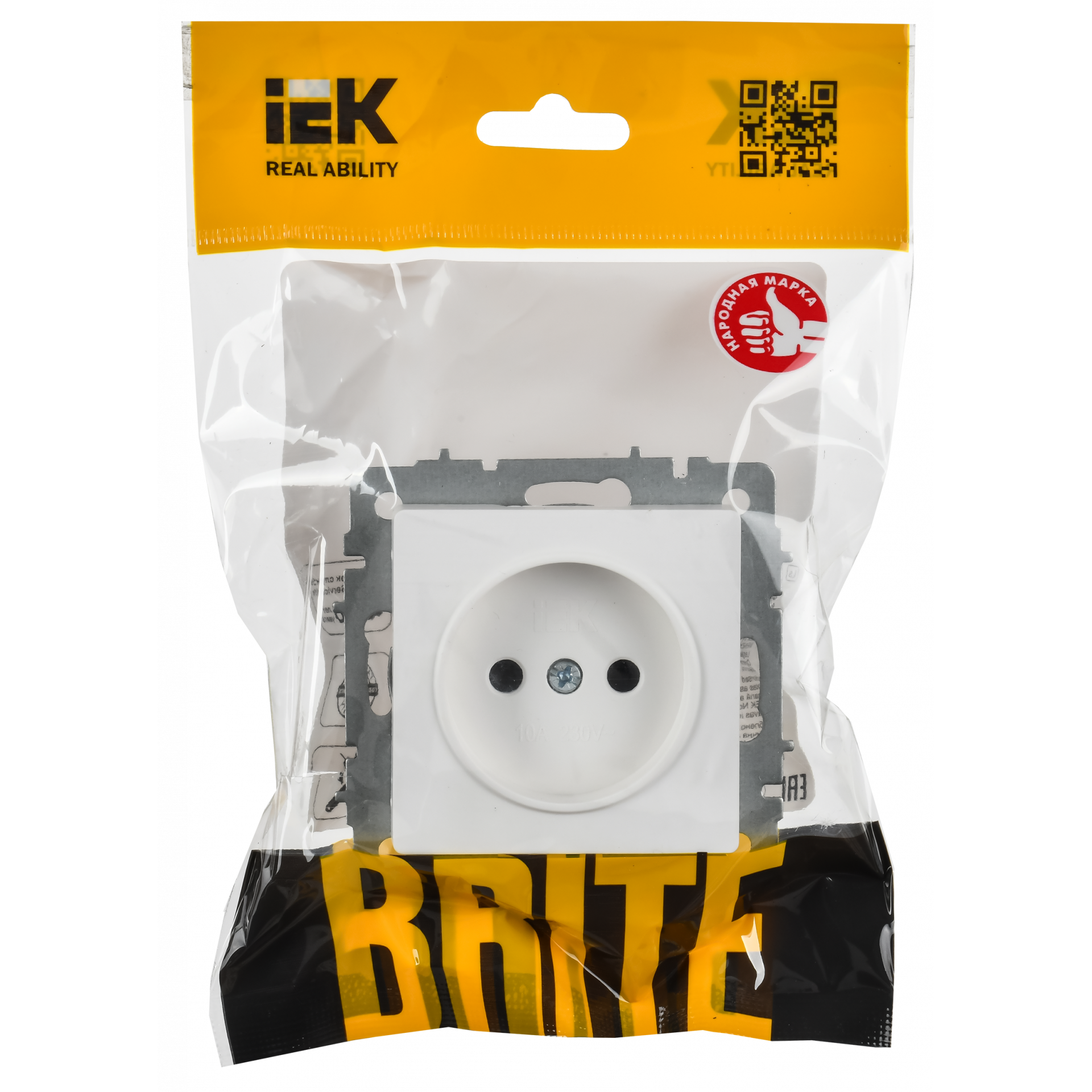 BRITE Розетка 1-местная без заземления с защитными шторками 10А РСш10-2-БрАБ арктический белый IEK