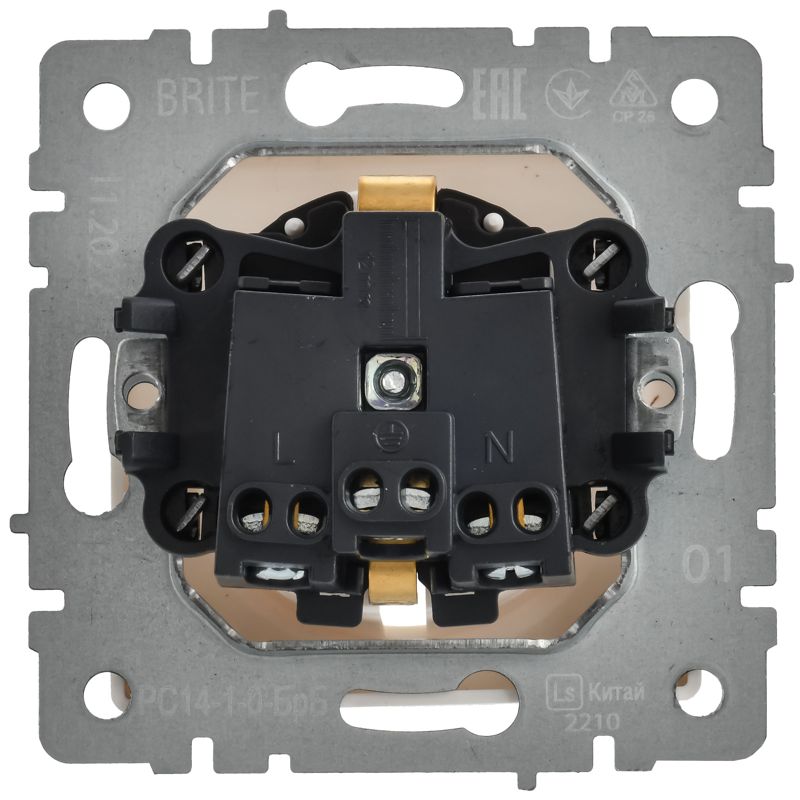 BRITE Розетка 1-местная с заземлением с защитными шторками 16А РС14-1-0-БрБ белый