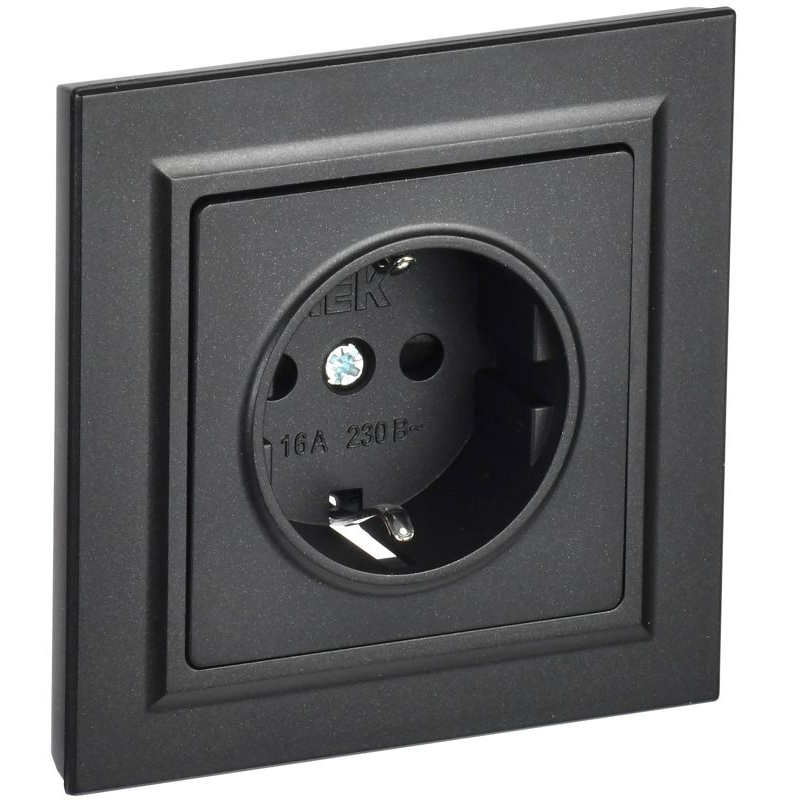BRITE Розетка 1-местная с заземлением с защитными шторками 16А в сборе РСР14-1-0-БрЧ черный IEK