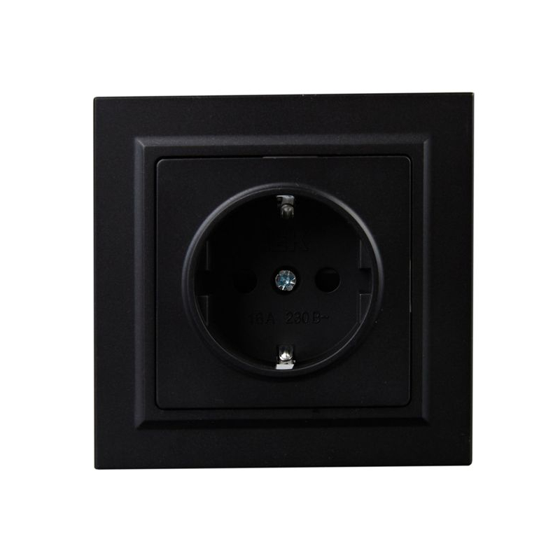 BRITE Розетка 1-местная с заземлением с защитными шторками 16А в сборе РСР14-1-0-БрЧ черный IEK