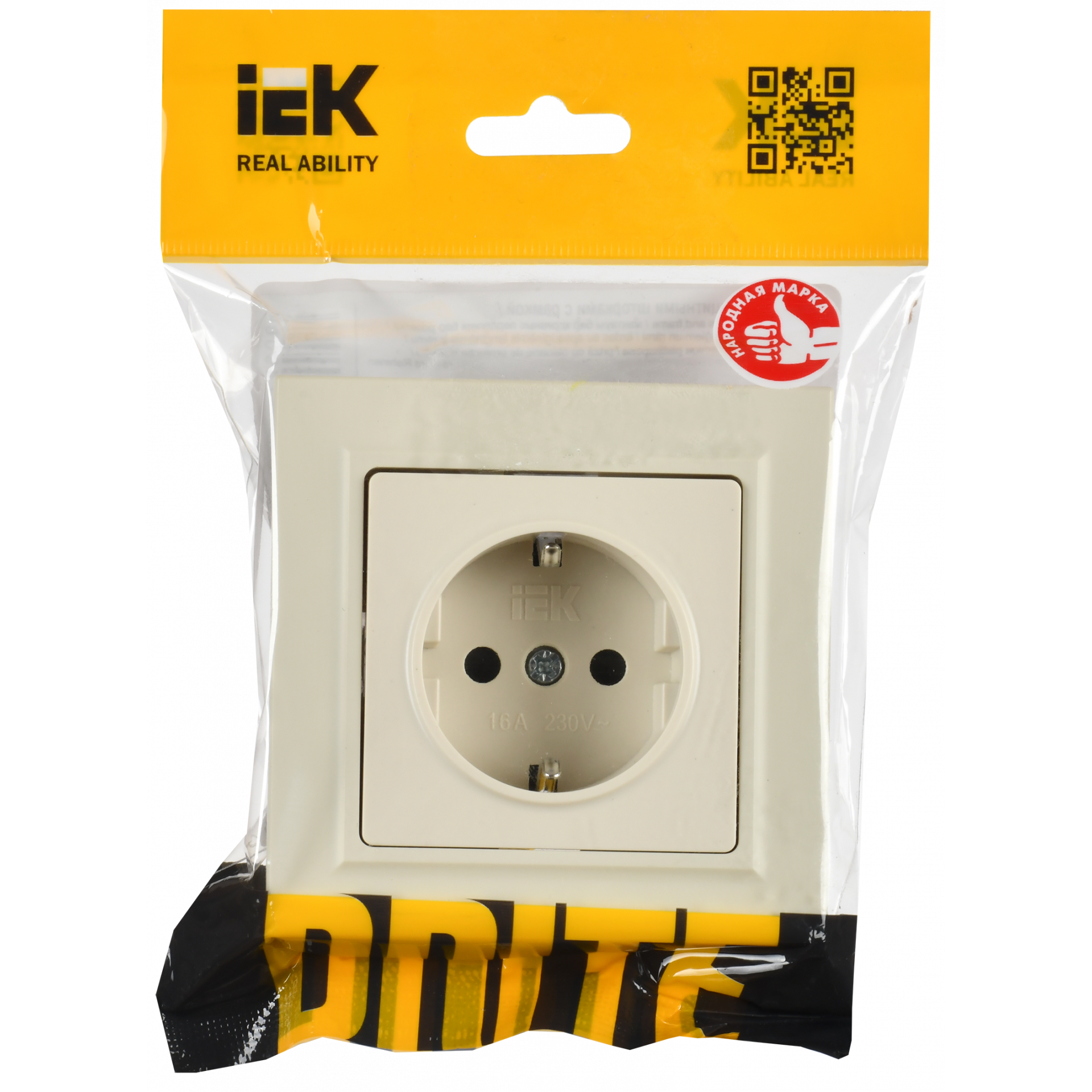 BRITE Розетка 1-местная с заземлением с защитными шторками 16А в сборе РСР14-1-0-БрКр бежевый IEK