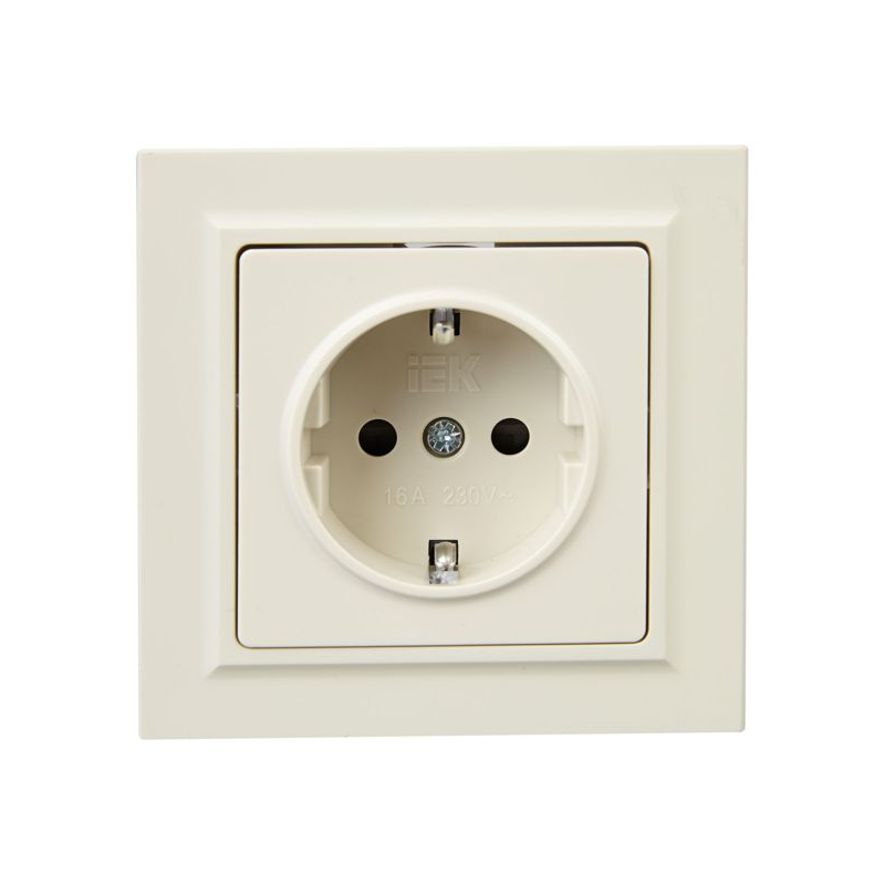BRITE Розетка 1-местная с заземлением с защитными шторками 16А в сборе РСР14-1-0-БрКр бежевый IEK