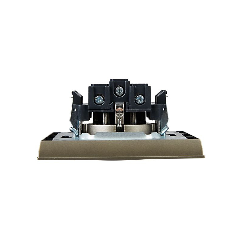 BRITE Розетка 1-местная с заземлением с защитными шторками 16А в сборе РСР14-1-0-БрШ шампань IEK