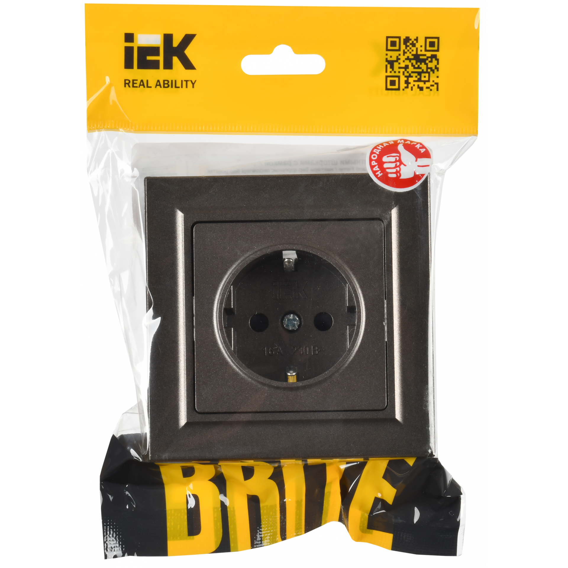 BRITE Розетка 1-местная с заземлением с защитными шторками 16А в сборе РСР14-1-0-БрТБ темная бронза IEK