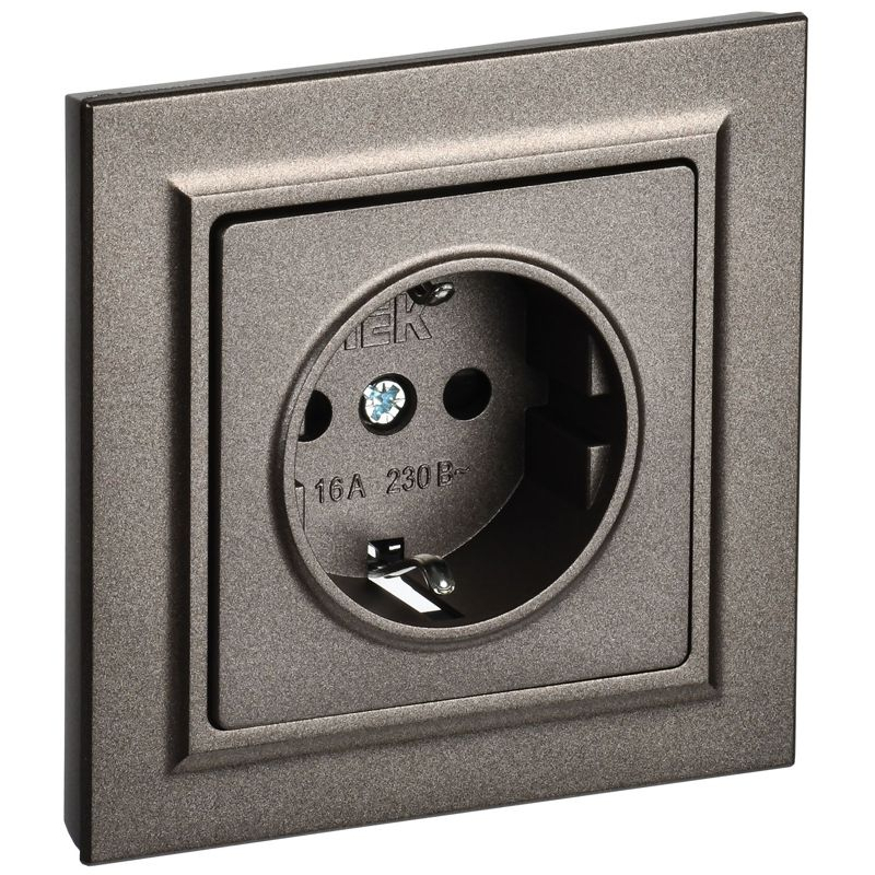 BRITE Розетка 1-местная с заземлением с защитными шторками 16А в сборе РСР14-1-0-БрТБ темная бронза IEK