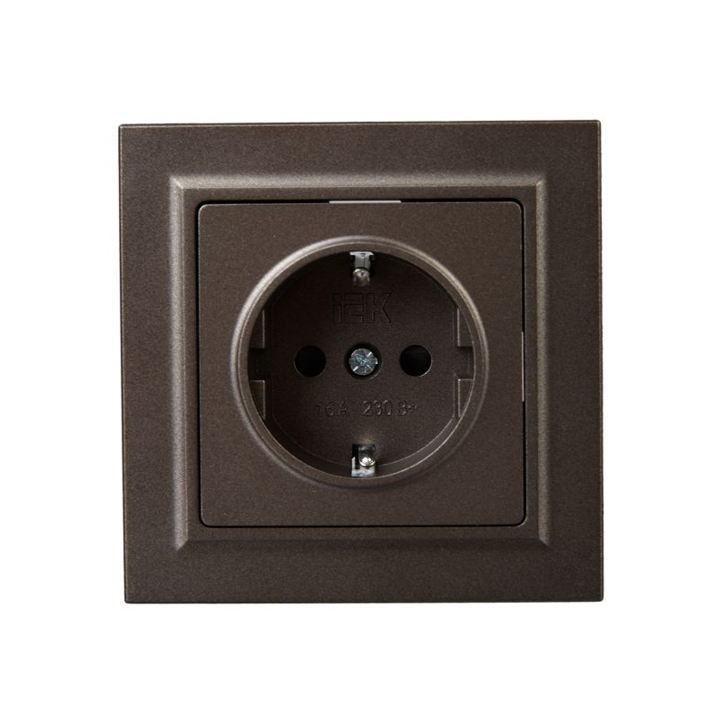 BRITE Розетка 1-местная с заземлением с защитными шторками 16А в сборе РСР14-1-0-БрТБ темная бронза IEK
