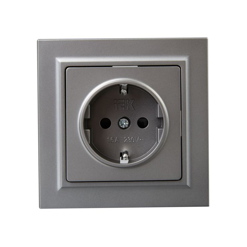 BRITE Розетка 1-местная с заземлением с защитными шторками 16А в сборе РСР14-1-0-БрС сталь IEK