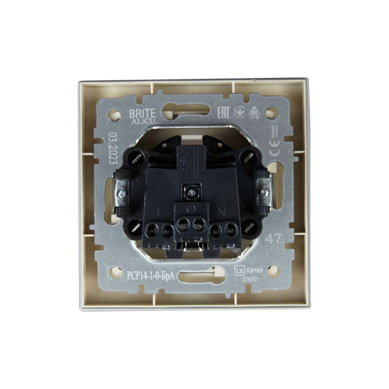 BRITE Розетка 1-местная с заземлением с защитными шторками 16А в сборе РСР14-1-0-БрА алюминий IEK