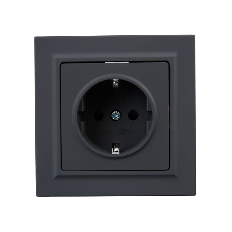BRITE Розетка 1-местная с заземлением с защитными шторками 16А в сборе РСР14-1-0-БрГ графит IEK