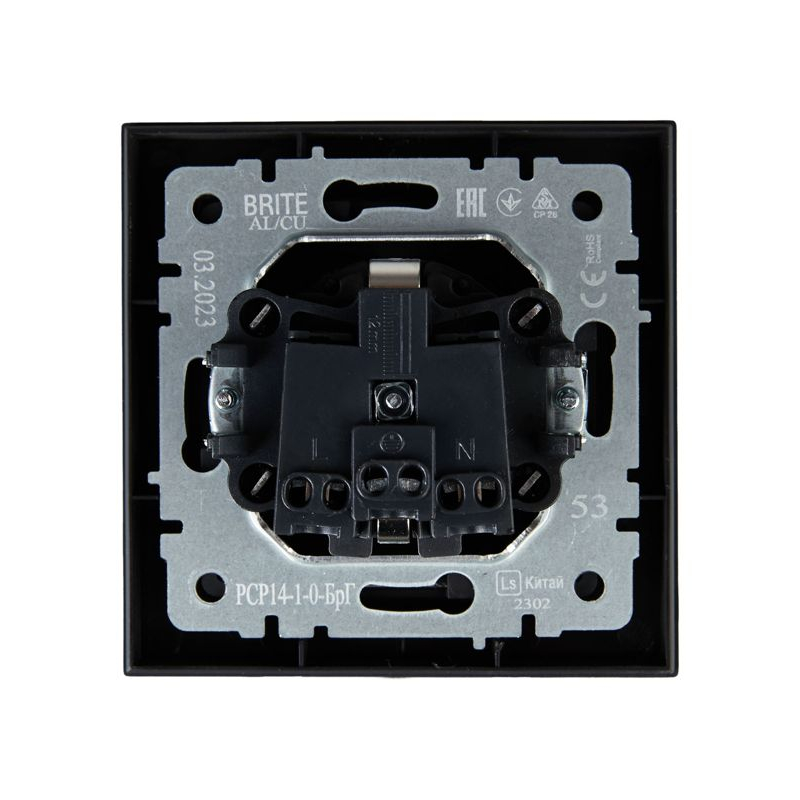 BRITE Розетка 1-местная с заземлением с защитными шторками 16А в сборе РСР14-1-0-БрГ графит IEK