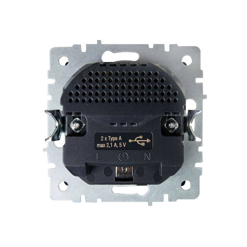 BRITE Розетка 1-местная с заземлением с защитными шторками 16А с USB A+A 5В 2,1А РЮш10-1-БрМ маренго IEK