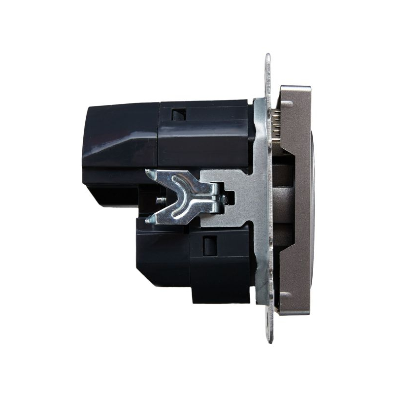 BRITE Розетка 1-местная с заземлением с защитными шторками 16А с USB A+A 5В 2,1А РЮш10-1-БрС сталь IEK