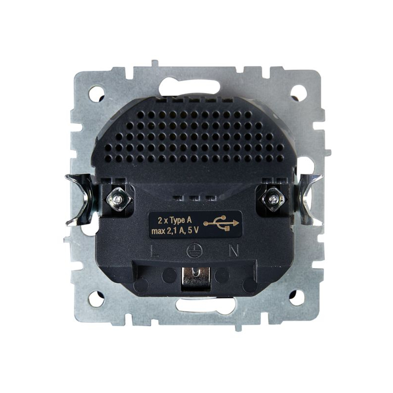 BRITE Розетка 1-местная с заземлением с защитными шторками 16А с USB A+A 5В 2,1А РЮш10-1-БрС сталь IEK