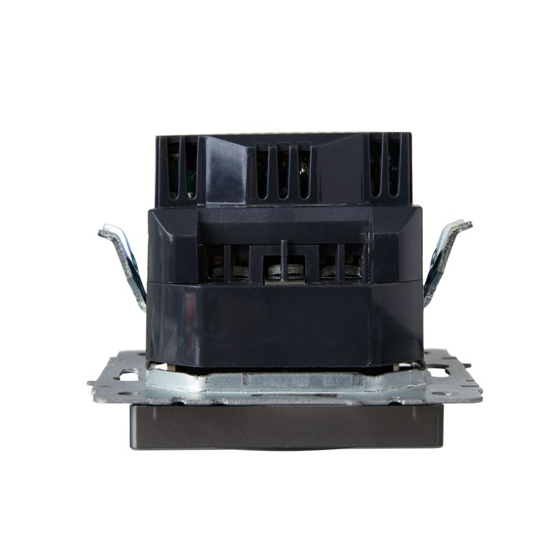 BRITE Розетка 1-местная с заземлением с защитными шторками 16А с USB A+A 5В 2,1А РЮш10-1-БрС сталь IEK