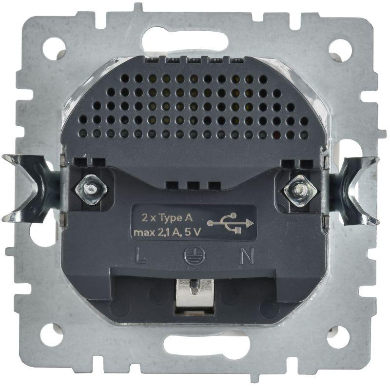 BRITE Розетка 1-местная с заземлением с защитными шторками 16А с USB A+A 5В 2,1А РЮш10-1-БрАБ арктический белый IEK