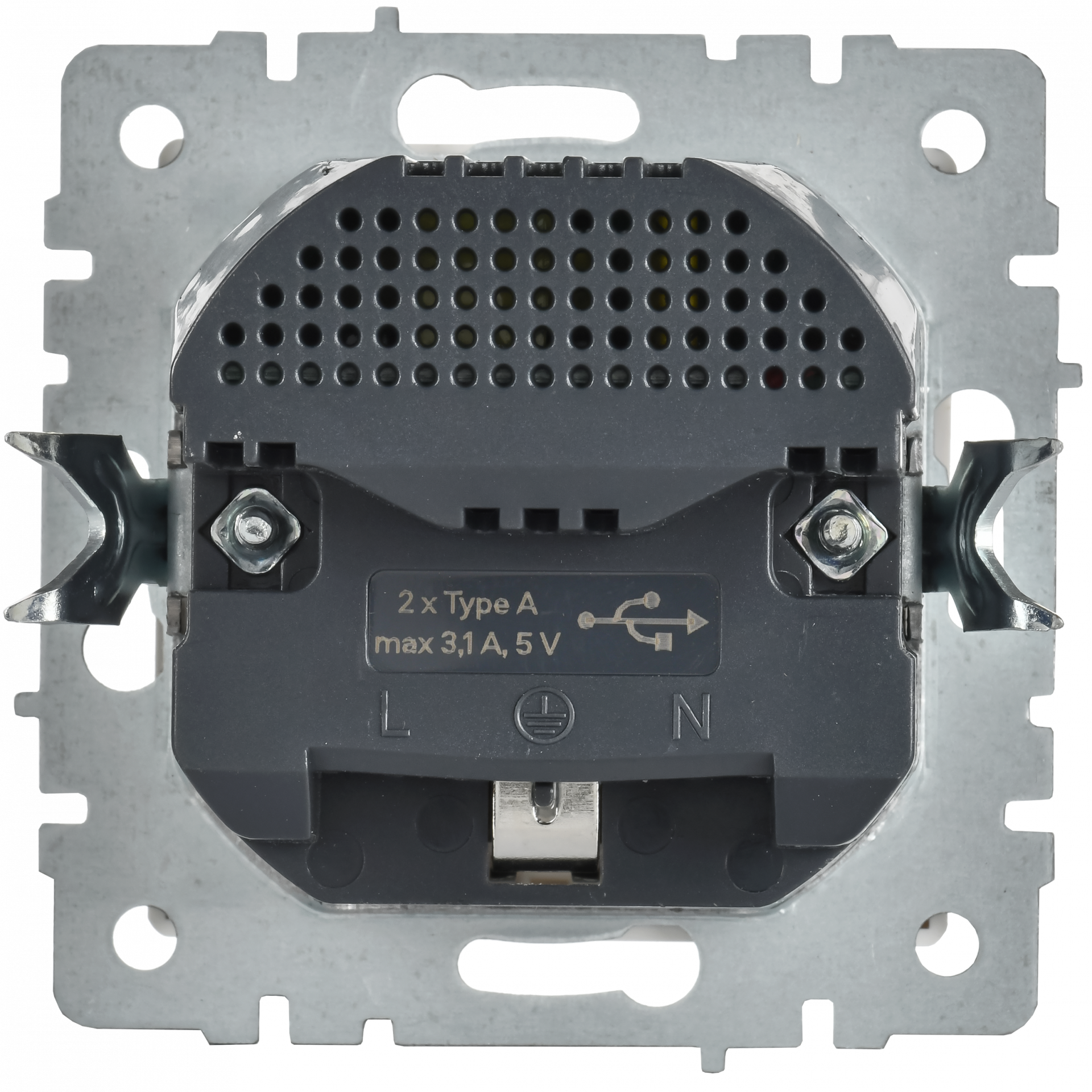 BRITE Розетка 1-местная с заземлением с защитными шторками 16А с USB A+A 5В 3,1А РЮш10-2-БрАБ арктический белый IEK