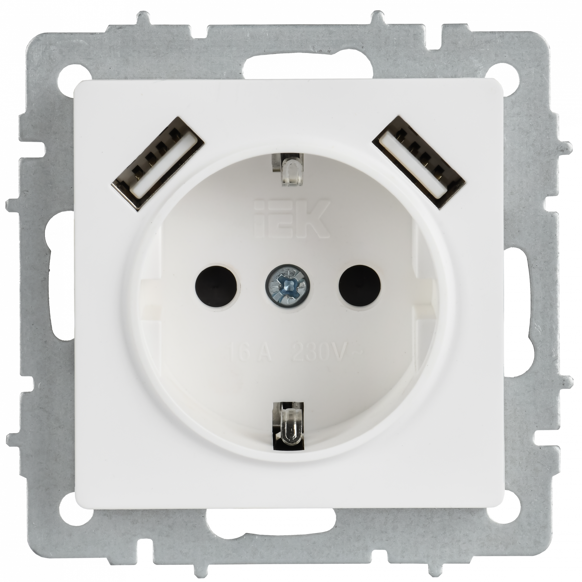 BRITE Розетка 1-местная с заземлением с защитными шторками 16А с USB A+A 5В 3,1А РЮш10-2-БрАБ арктический белый IEK