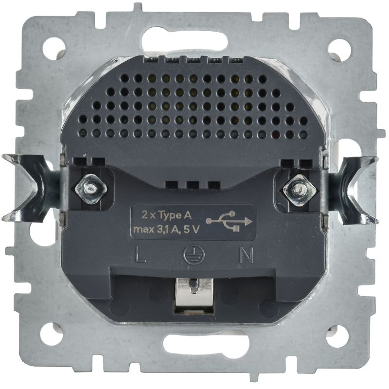 BRITE Розетка 1-местная с заземлением с защитными шторками 16А с USB A+A 5В 3,1А РЮш10-2-БрАБ арктический белый IEK