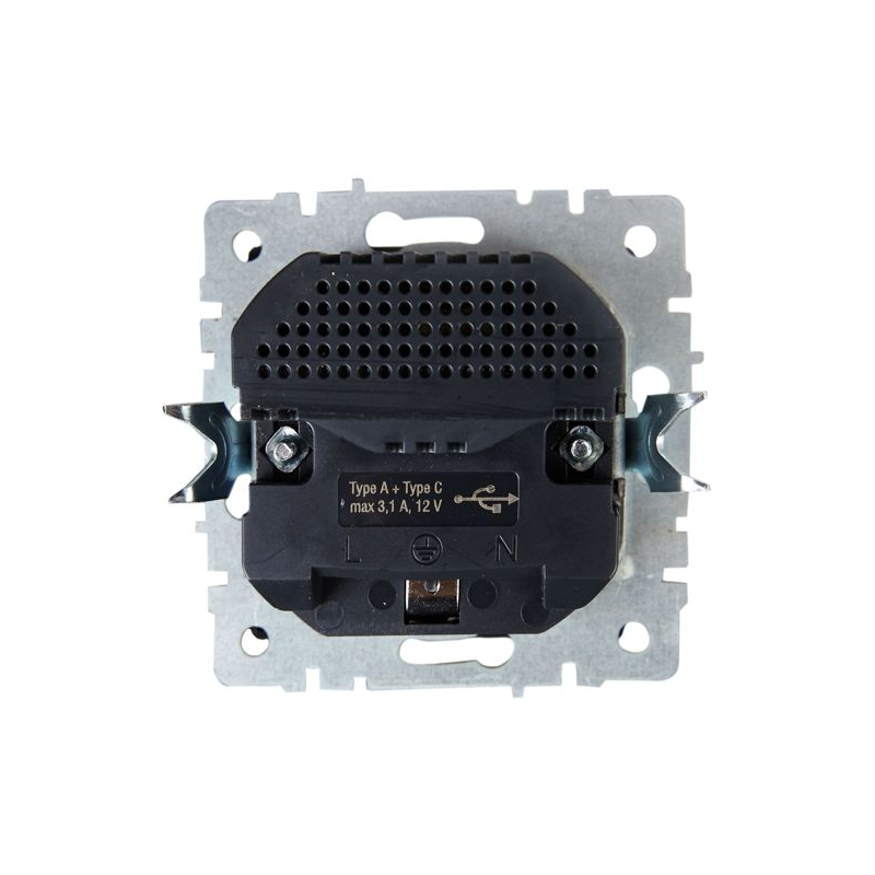 BRITE Розетка 1-местная с заземлением с защитными шторками 16А с USB A+C 18Вт РЮш11-1-БрМ маренго IEK