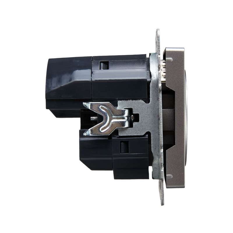 BRITE Розетка 1-местная с заземлением с защитными шторками 16А с USB A+C 18Вт РЮш11-1-БрС сталь IEK