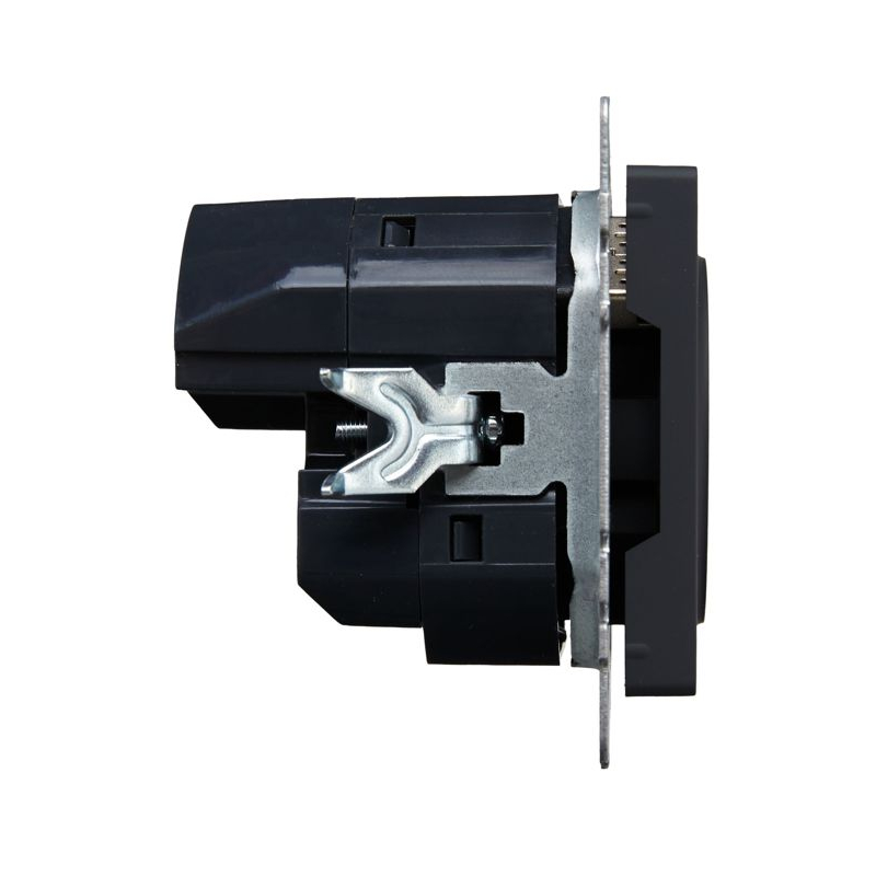 BRITE Розетка 1-местная с заземлением с защитными шторками 16А с USB A+C 18Вт РЮш11-1-БрГ графит IEK