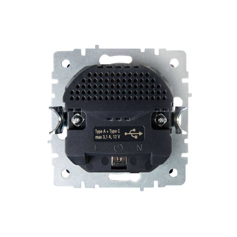 BRITE Розетка 1-местная с заземлением с защитными шторками 16А с USB A+C 18Вт РЮш11-1-БрГ графит IEK