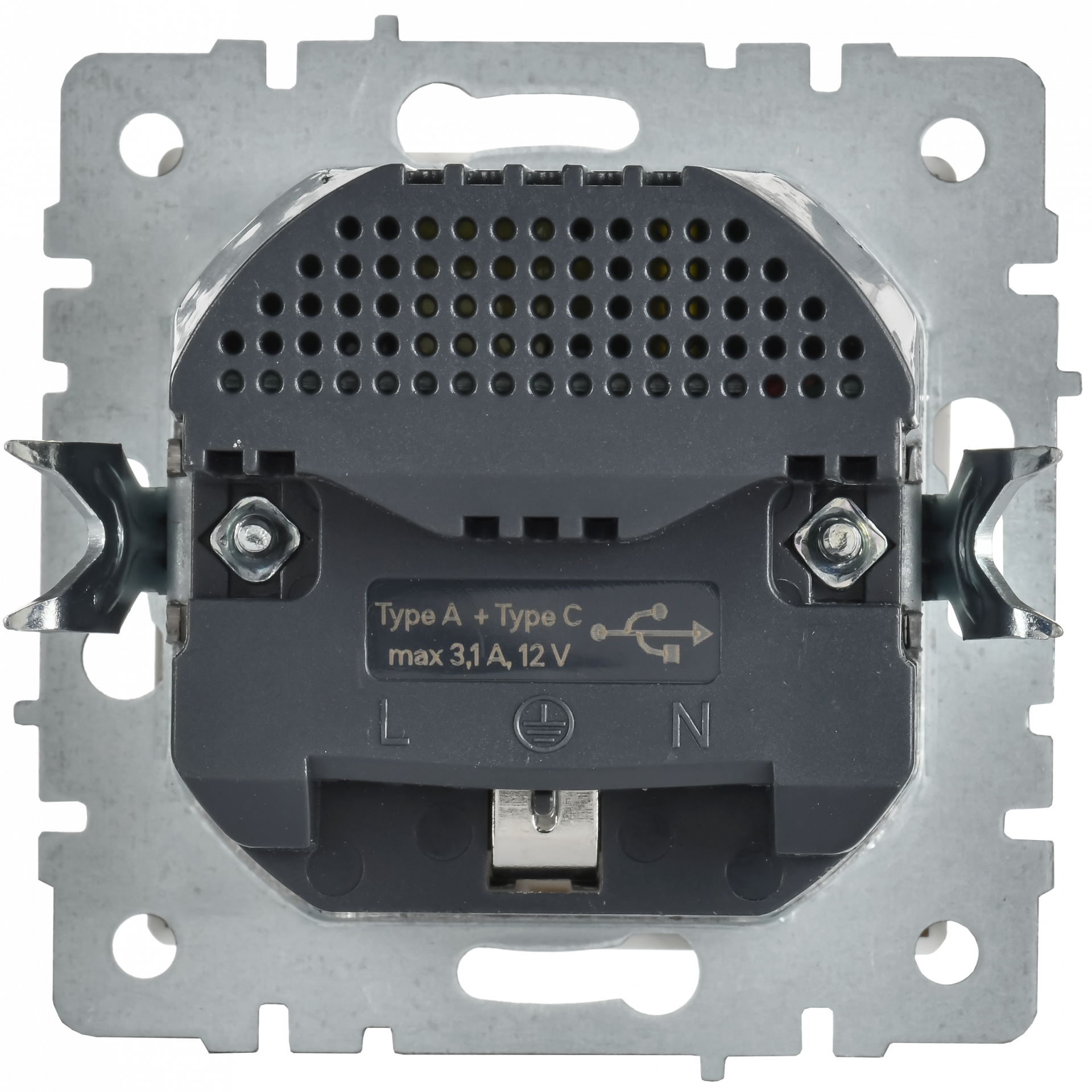 BRITE Розетка 1-местная с заземлением с защитными шторками 16А с USB A+C 18Вт РЮш11-1-БрАБ арктический белый IEK