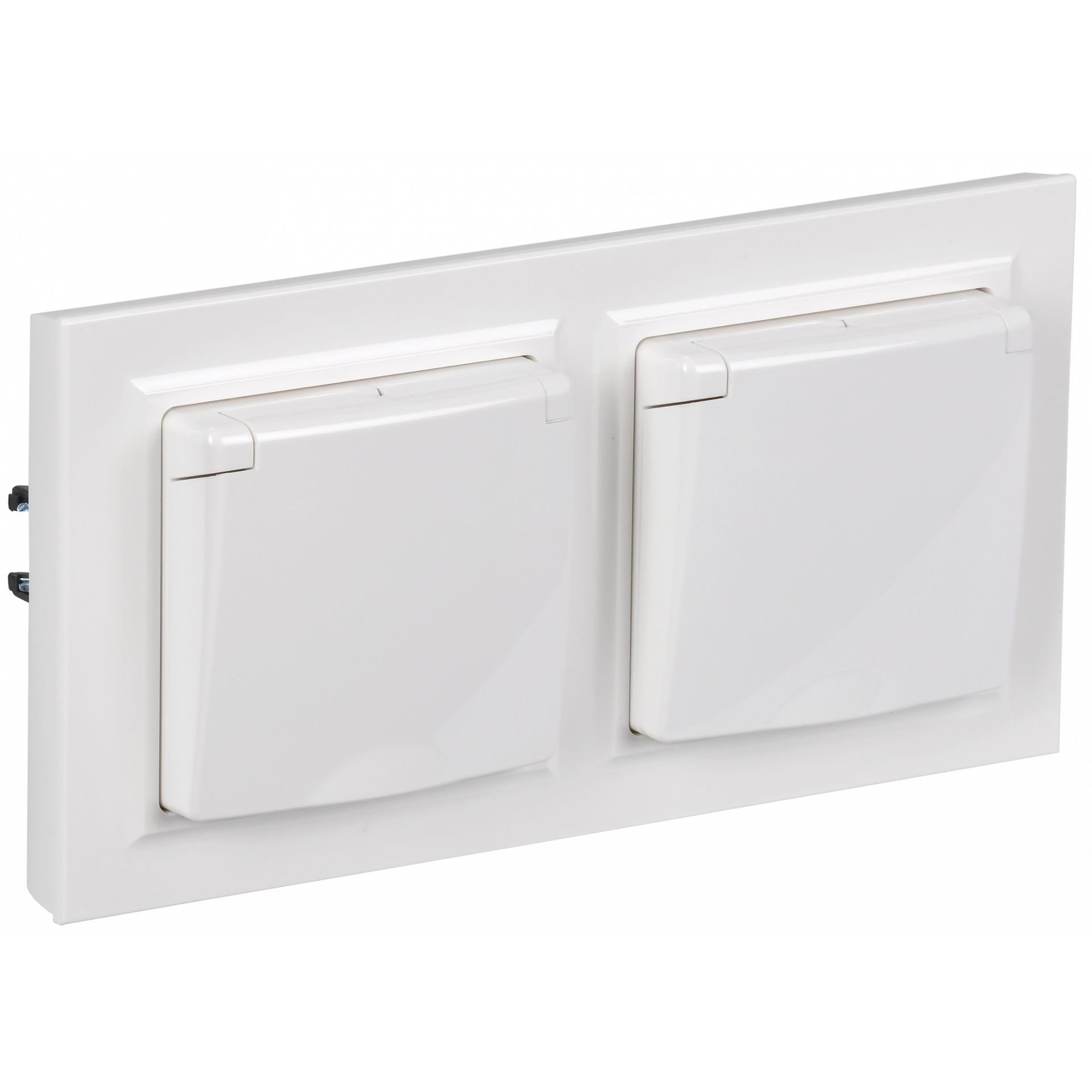 BRITE Комплект 1-местная с заземлением с защитными шторками и крышкой 16А IP44 2 штуки в сборе с двойной рамкой РСбш10-3-44-БрБ белый