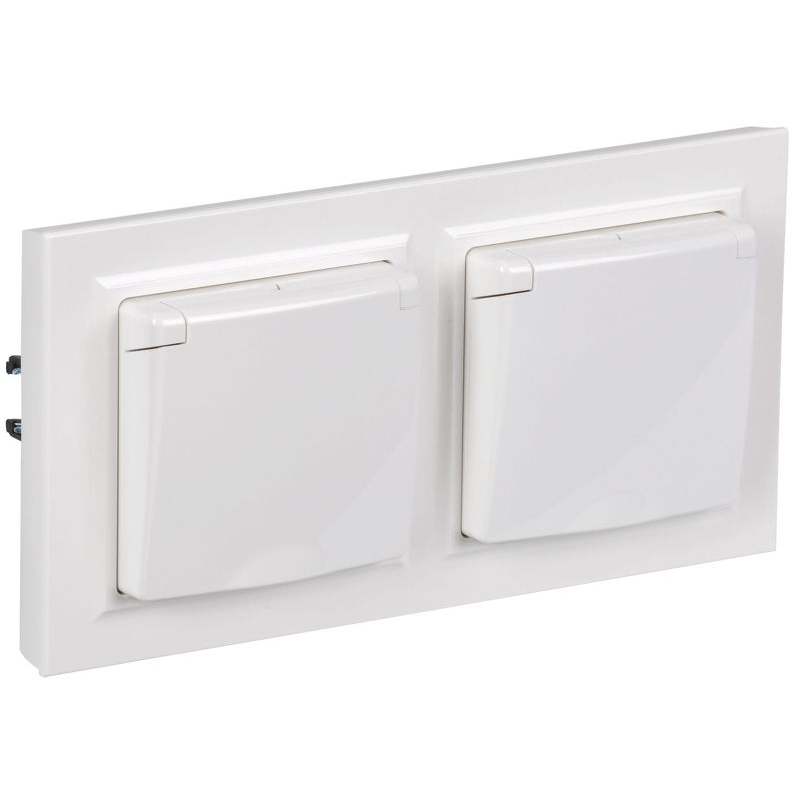 BRITE Комплект 1-местная с заземлением с защитными шторками и крышкой 16А IP44 2 штуки в сборе с двойной рамкой РСбш10-3-44-БрБ белый