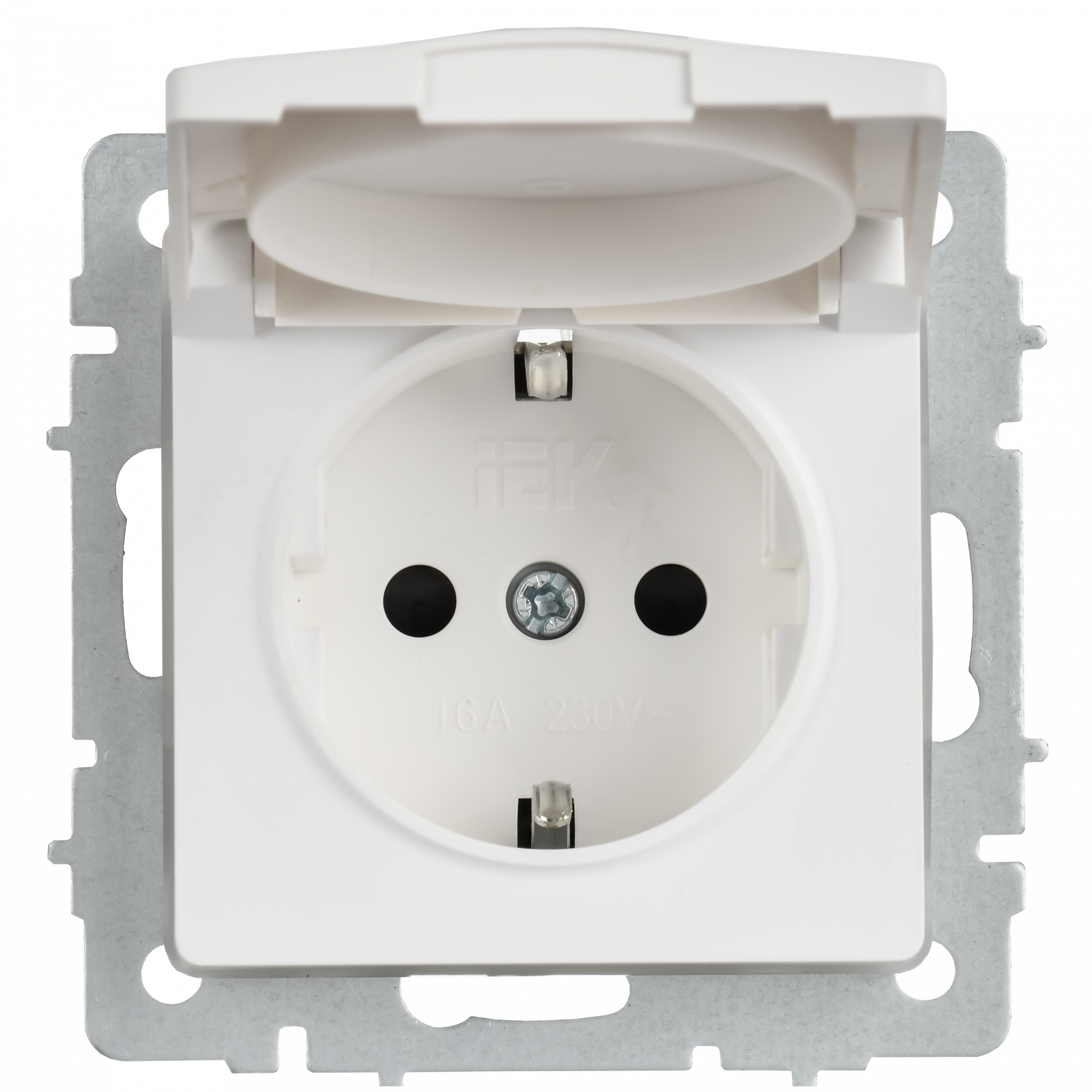 BRITE Розетка 1-местная с заземлением с защитными шторками и крышкой 16А IP44 РСбш10-3-44-БрАБ арктический белый IEK