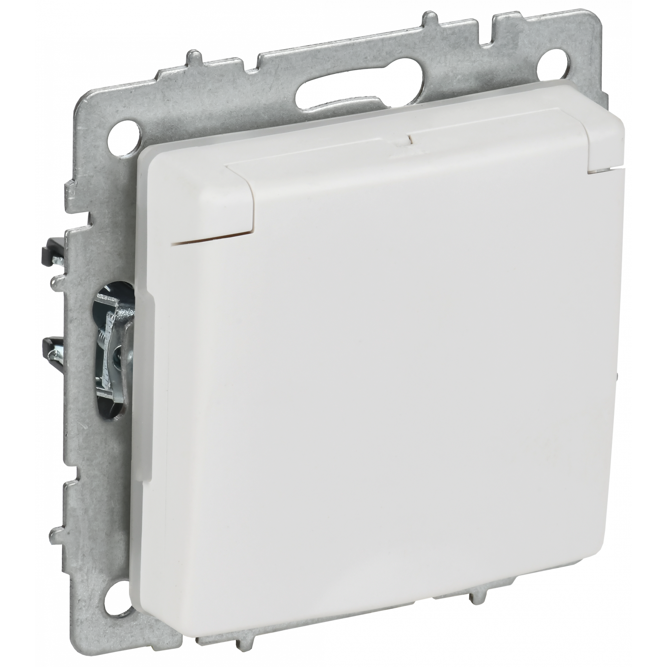 BRITE Розетка 1-местная с заземлением с защитными шторками и крышкой 16А IP44 РСбш10-3-44-БрАБ арктический белый IEK