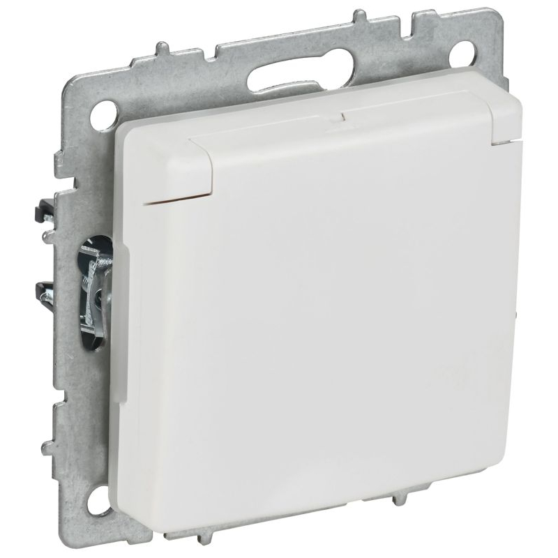BRITE Розетка 1-местная с заземлением с защитными шторками и крышкой 16А IP44 РСбш10-3-44-БрАБ арктический белый IEK