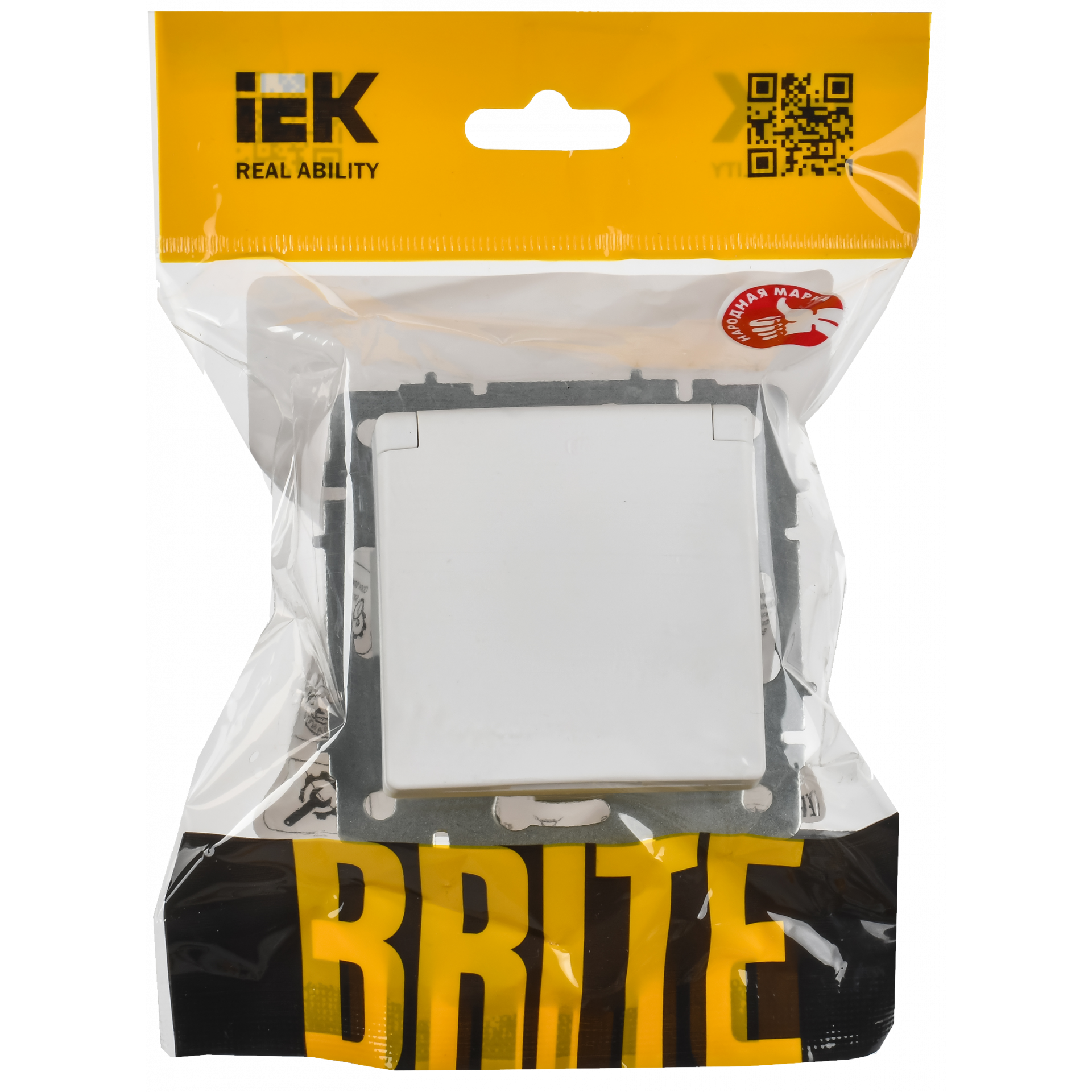 BRITE Розетка 1-местная с заземлением с защитными шторками и крышкой 16А IP20 РСбш10-3-БрАБ арктический белый IEK