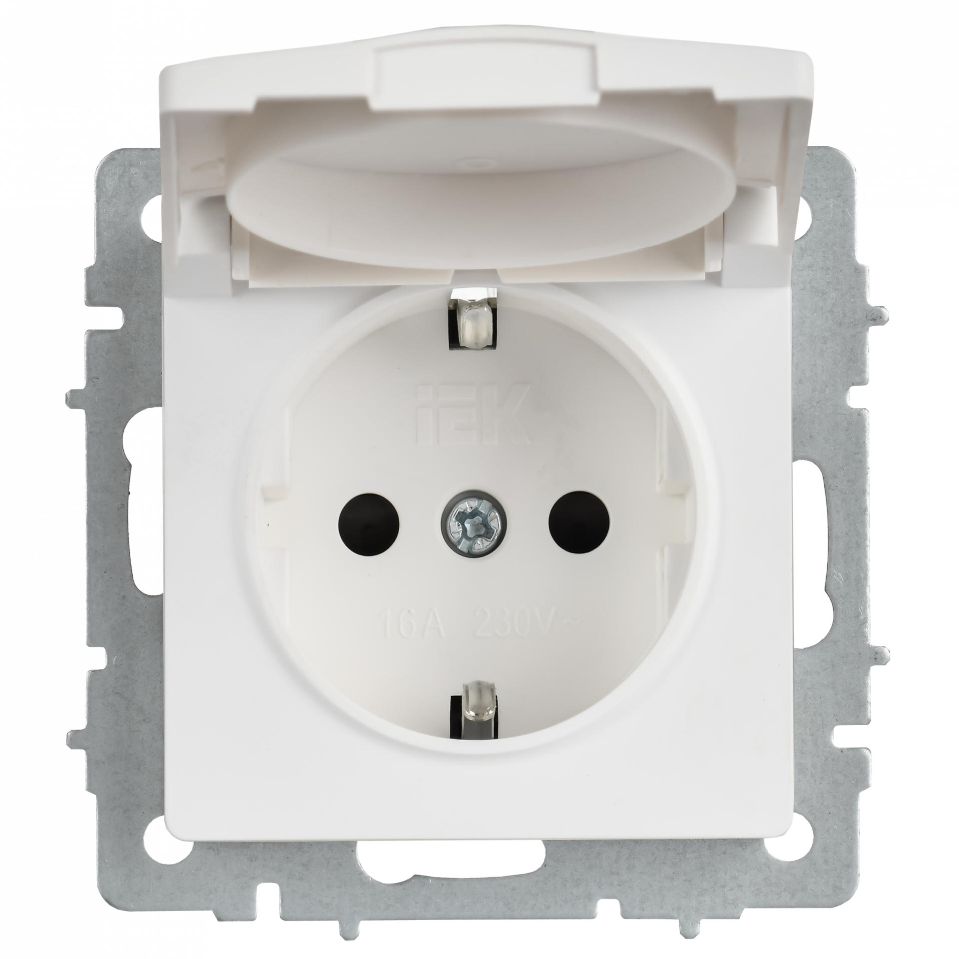 BRITE Розетка 1-местная с заземлением с защитными шторками и крышкой 16А IP20 РСбш10-3-БрАБ арктический белый IEK