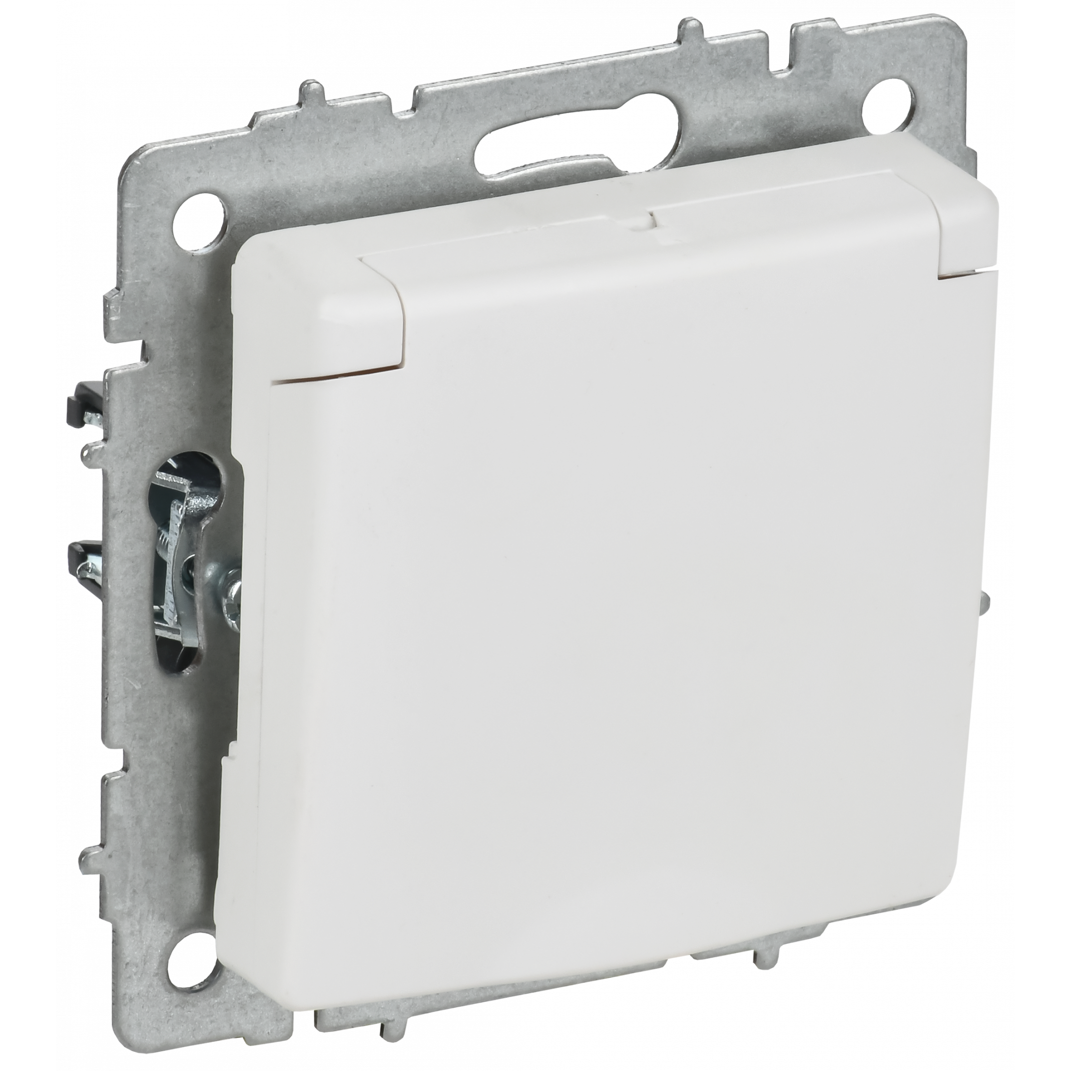 BRITE Розетка 1-местная с заземлением с защитными шторками и крышкой 16А IP20 РСбш10-3-БрАБ арктический белый IEK