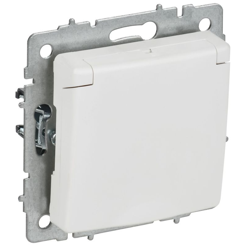 BRITE Розетка 1-местная с заземлением с защитными шторками и крышкой 16А IP20 РСбш10-3-БрАБ арктический белый IEK