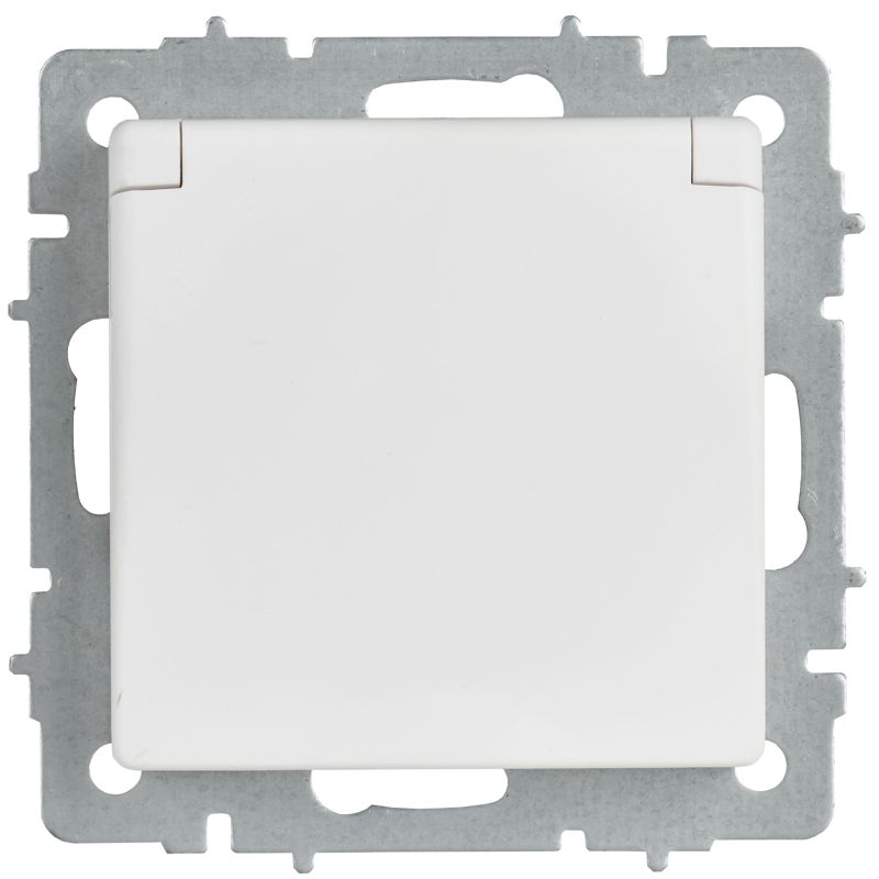 BRITE Розетка 1-местная с заземлением с защитными шторками и крышкой 16А IP20 РСбш10-3-БрАБ арктический белый IEK