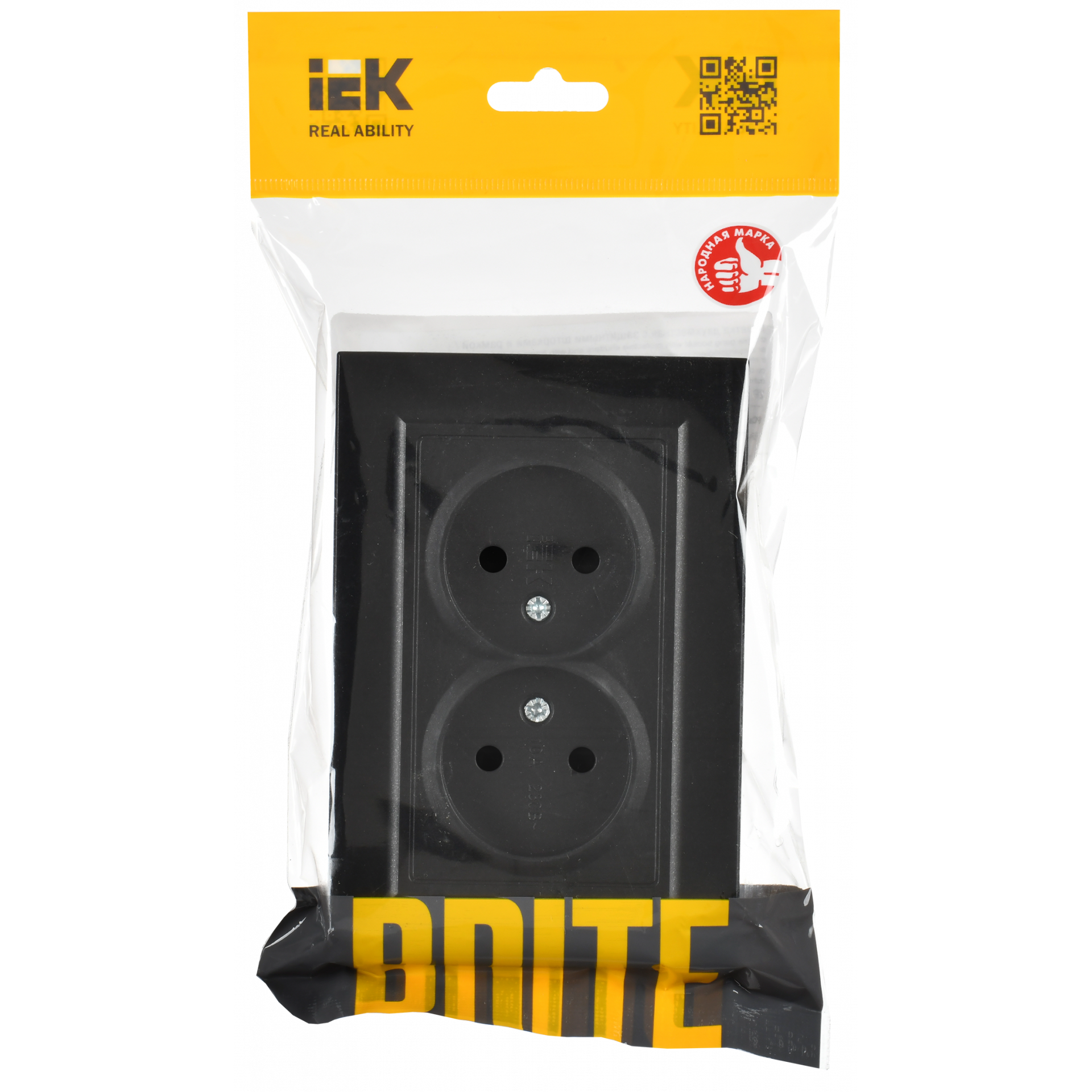BRITE Розетка 2-местная без заземления без защитных шторок 10А в сборе РС12-2-БрЧ черный IEK