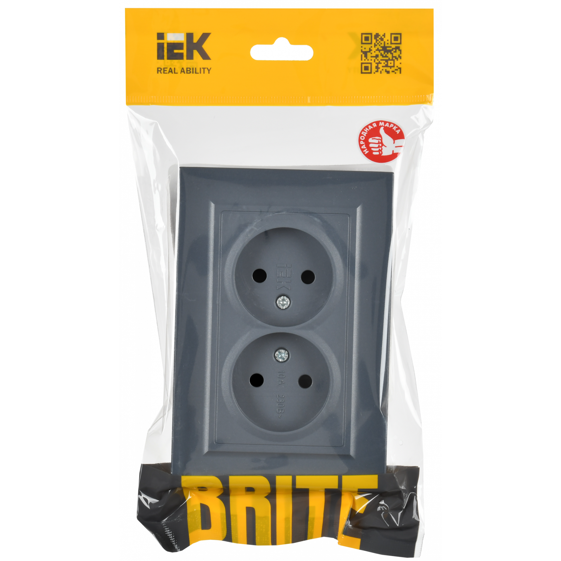 BRITE Розетка 2-местная без заземления без защитных шторок 10А в сборе РС12-2-БрМ маренго IEK
