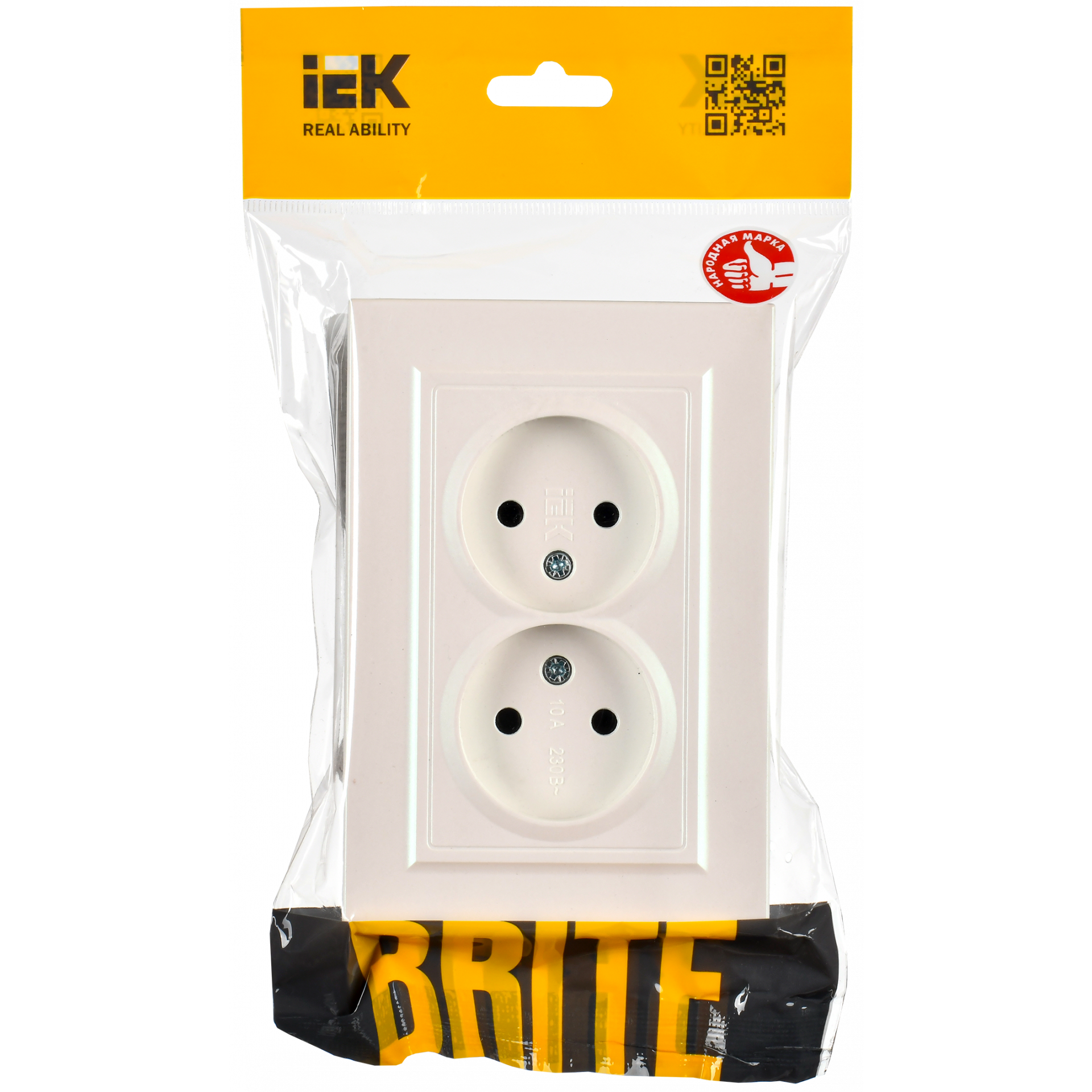 BRITE Розетка 2-местная без заземления без защитных шторок 10А в сборе РС12-2-БрЖ жемчуг IEK
