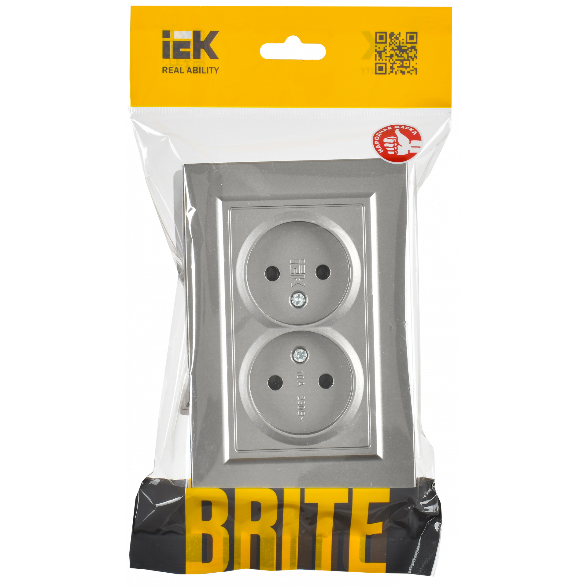 BRITE Розетка 2-местная без заземления без защитных шторок 10А в сборе РС12-2-БрС сталь IEK
