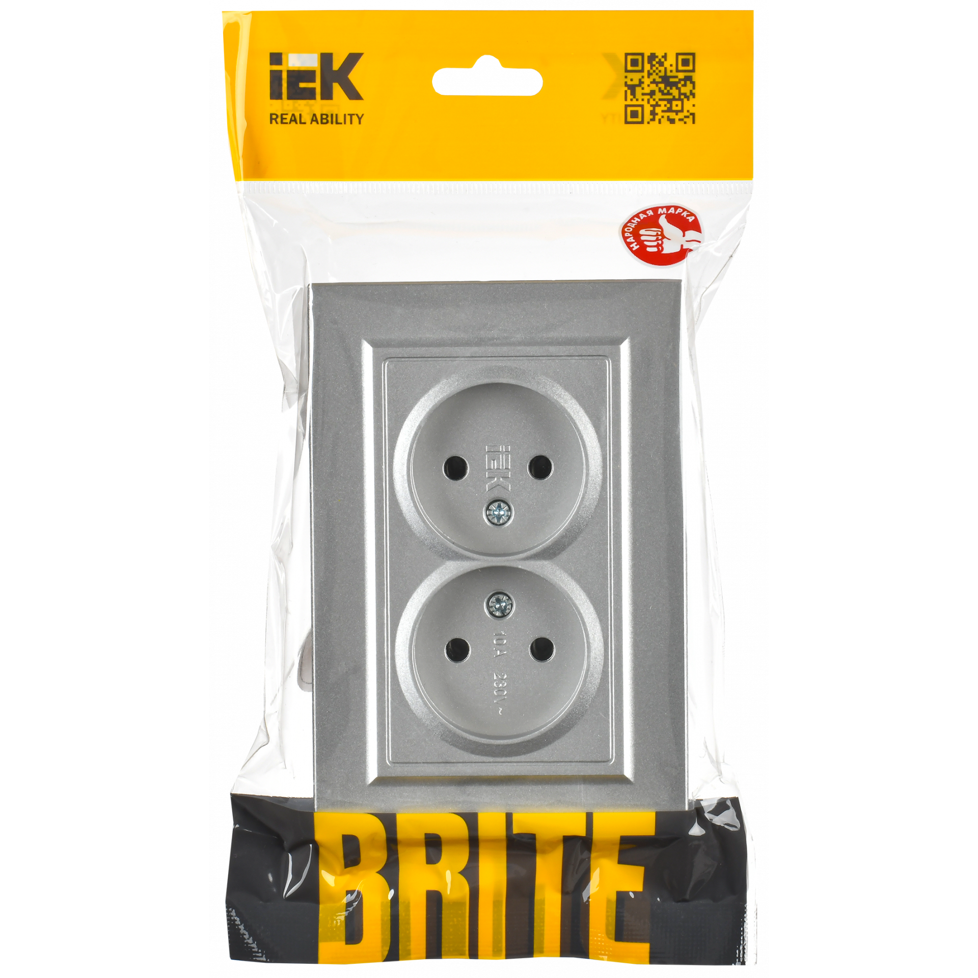 BRITE Розетка 2-местная без заземления без защитных шторок 10А в сборе РС12-2-БрА алюминий IEK