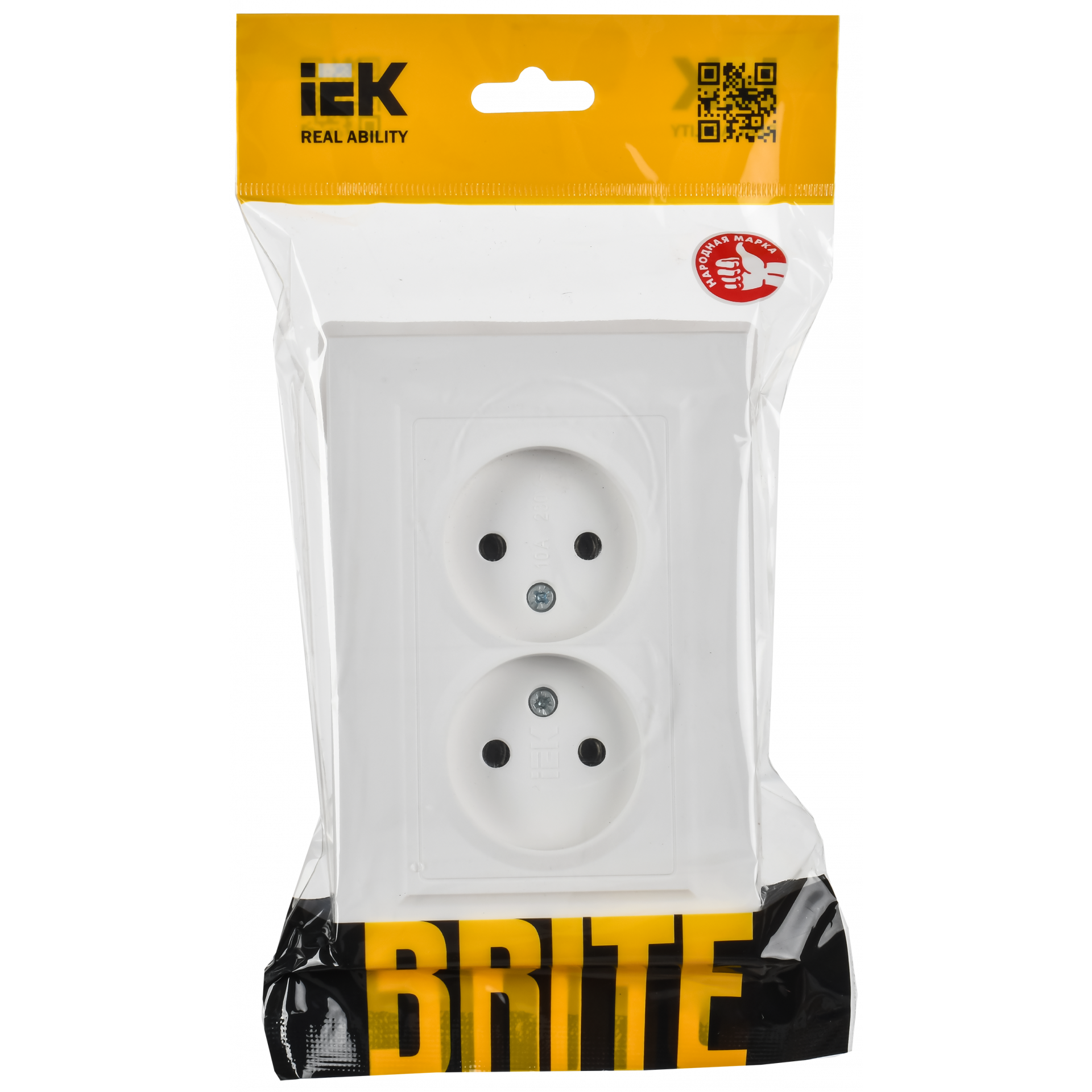 BRITE Розетка 2-местная без заземления без защитных шторок 10А в сборе РС12-2-БрАБ арктический белый IEK