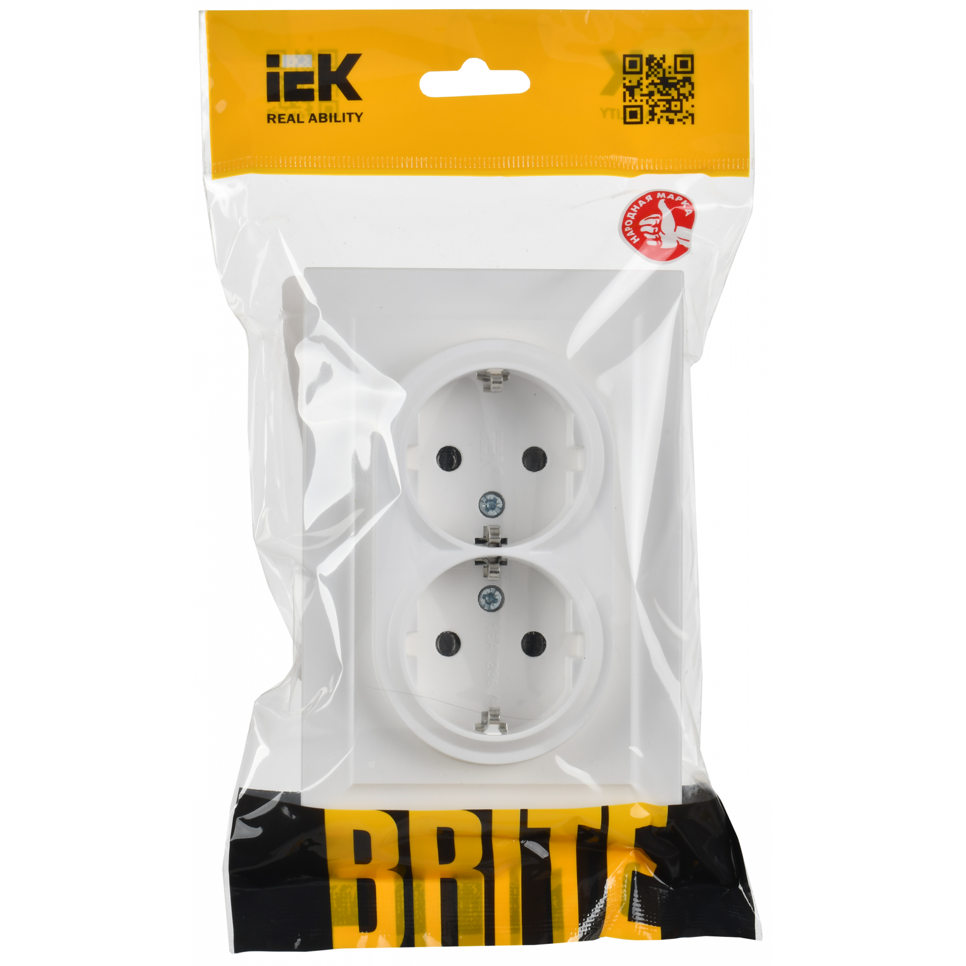 BRITE Розетка 2-местная с заземлением без защитных шторок 16А в сборе РС12-3-БрАБ арктический белый IEK
