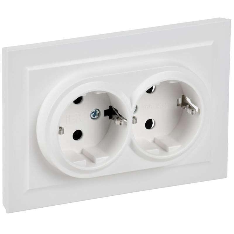 BRITE Розетка 2-местная с заземлением без защитных шторок 16А в сборе РС12-3-БрАБ арктический белый IEK