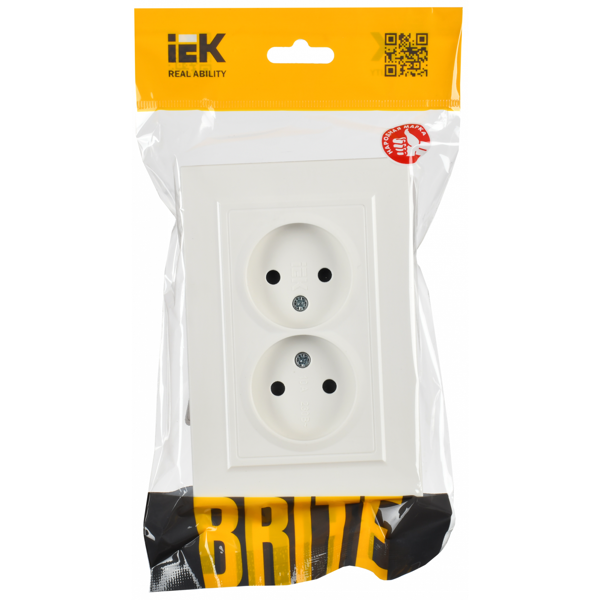 BRITE Розетка 2-местная без заземления с защитными шторками 10А в сборе РСш12-2-БрБ белый IEK