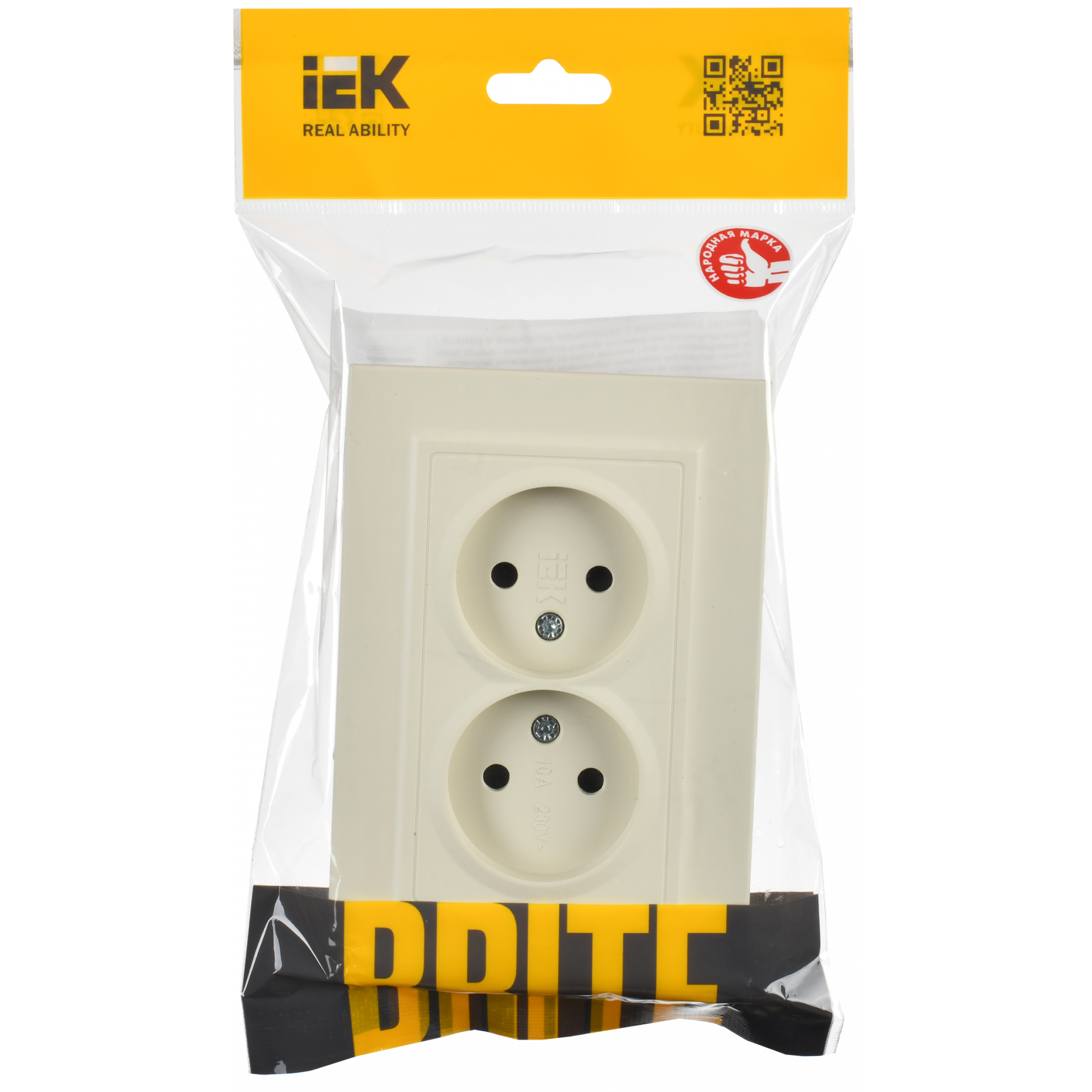 BRITE Розетка 2-местная без заземления с защитными шторками 10А в сборе РСш12-2-БрКр бежевый IEK